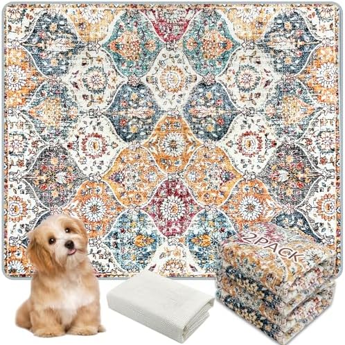 Washable Pee Pads for Dogs, (2 Pack, 36"x42") Upgrade Reusable Puppy Pads with Non-Slip Rug Pad, Super Thickening Absorbent Leakproof Dog Traning Pads Whelping Pad for Dogs, Doggie(Orange)
