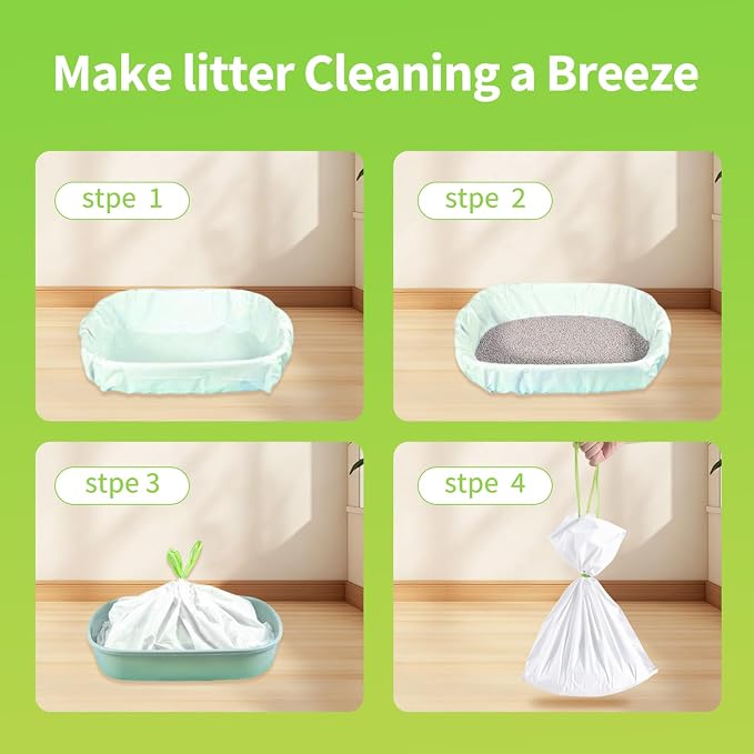 24 Count Jumbo Cat litter Box Liners, 36" x 19" Easy Clean Up Thick Large Kitty Litter Liner XL, Extra Large Heavy Duty Litter Pan Liner Bags with Drawstring for Pet Cat Litter Tray