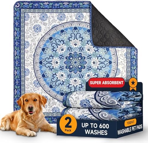 Washable Pee Pads for Dogs 2 Pack,35"x35" Waterproof Non-Slip Reusable Puppy Pad with Fast Absorbent,Leakproof Whelping Pads for Pet Housebreaking (Indigo Blue Medallion, 35"x35"(Pack of 2))