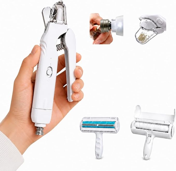 2-in-1 LED Pet Nail Clipper & Grinder with Hair Remover Included, USB Rechargeable Dog & Cat Nail Trimmer with Safety Guard, Low Noise Grooming Tool for Small Medium Large Pets, White