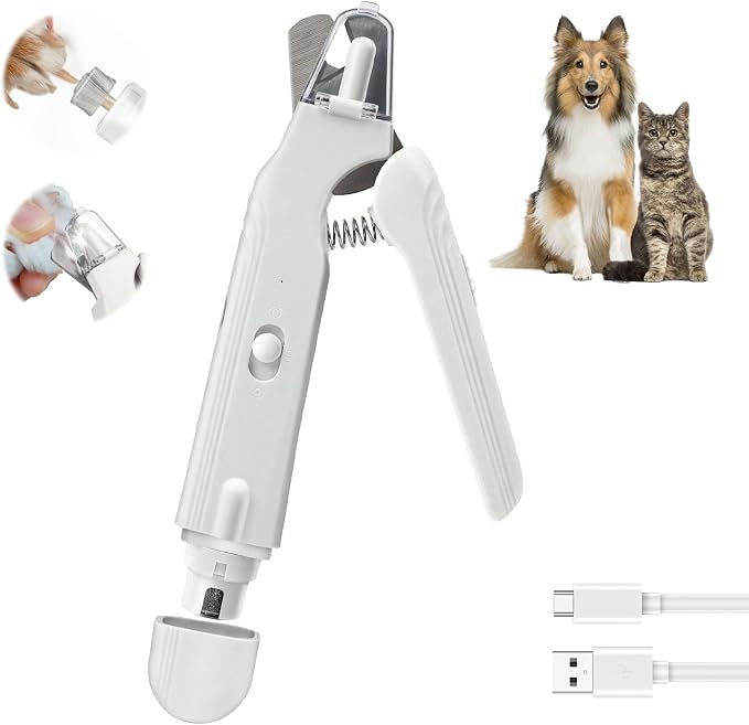 2-in-1 Dog & Cat Nail Clippers & Grinder with LED Light to Avoid the Quick | Quiet USB Rechargeable Pet Nail Trimmer with Safety Guard for Small Medium Large Pets