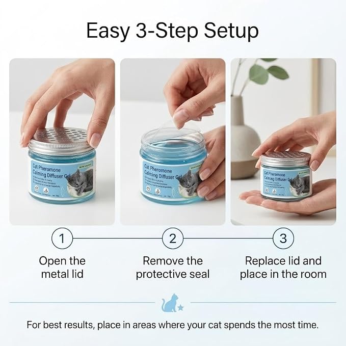 Cat Pheromone Calming Diffuser Gel, Unplugged Cordless Container, 1 Pack | Comforting Scent for Home and Car Travel, Lasts Up to 2 Months