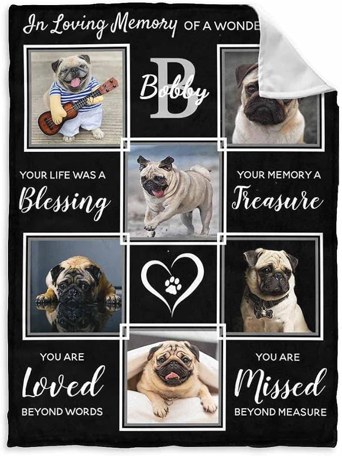 InterestPrint Personalized Memorial Fleece Blanket with Dog Cat Photo in Loving Memory of A Wonderful Dog Black Custom Pet Sympathy Remembrance Gift for Family and Friends 40X50 Inch