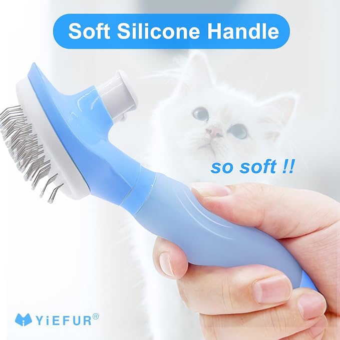 Cat Brush for Shedding, Self Cleaning Brush for Long & Short Hair Cats | For Indoor Cats,Removes Loose Hair,Reduces Shedding,Soft Rounded Tips,Ergonomic Silicone Handle,Gentle Massage,Easy Grooming