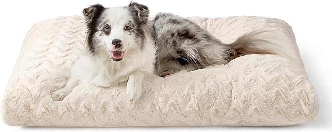 EHEYCIGA Washable Dog Bed for Crate 36x27 Inch, Anti-Slip L Plus Kennel Pad for Dogs Up to 55 lbs, Plush and Comfy Pet Sleeping Mat, Beige