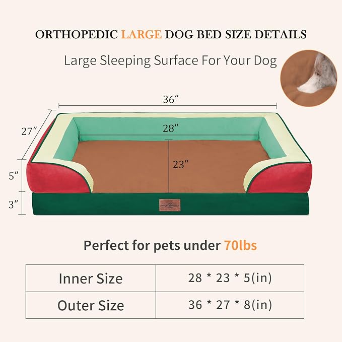 Comfort Expression Orthopedic Dog Beds for Large Sized Dog with Bolster | Waterproof Dog Couch Bed with Washable Cover & Non-Slip Bottom, Supportive Egg Crate Foam Large Pet Bed, 36x27 Inch