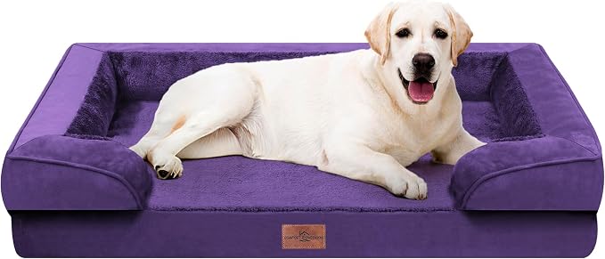 Comfort Expression Orthopedic Dog Bed for Extra Large Dogs with Bolster | Waterproof Dog Couch Bed with Washable Cover & Non-Slip Bottom, Supportive Egg Crate Foam XL Pet Bed, 45x35 Inch