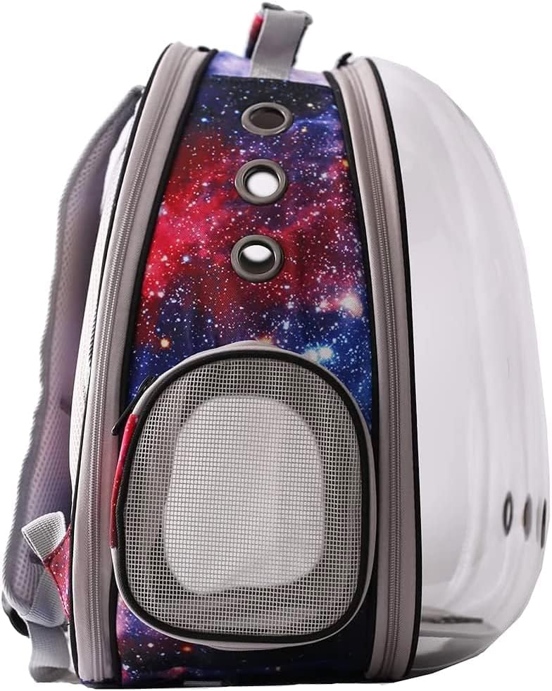 Galaxy Blue Cat Bubble Backpack, Back Extension Space Capsule Astronaut Clear Window Fit up to 12 Pounds Cat, Vet Transport Carry Bookbag, Airline Approved