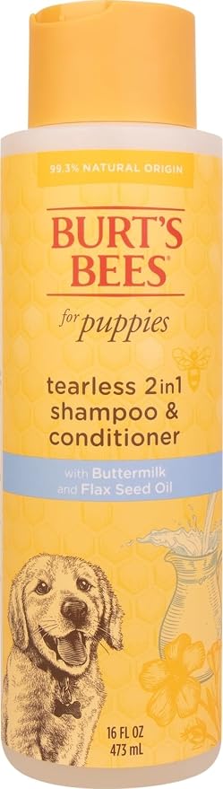 Burts Bees Tearless Puppy Shampoo & Conditioner with Buttermilk, 16 Fl Oz | Gentle 2-in-1 formula cleans and conditions sensitive puppy skin and coat, tearless for easy bath time