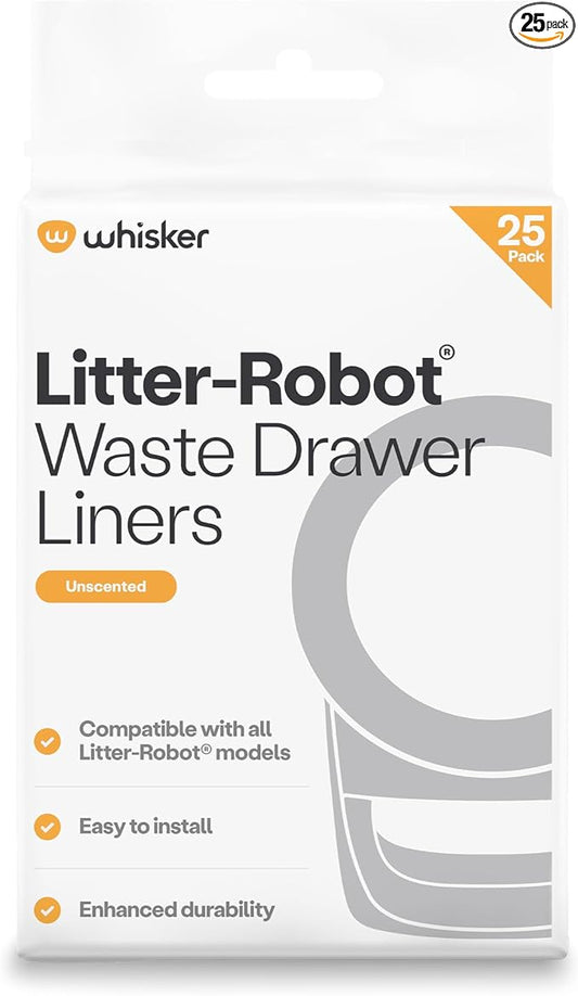 Litter-Robot Waste Drawer Liners by Whisker, 25 Pack - Litter Box Liners, Custom Fit for Litter-Robot, 9-11 Gallons of Capacity, Quick to Install and Easy to Empty