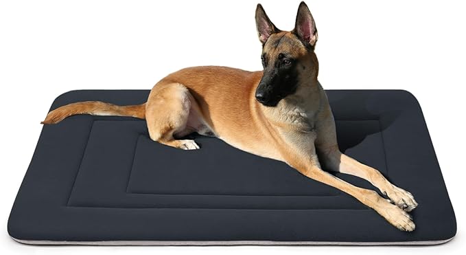Dog Bed Soft Dog Crate Bed Pad Mat, 42 in Non Slip Bottom Washable Beds for Large Dogs, Pet Bed Mattress Kennel Pad, Dark Blue Gray