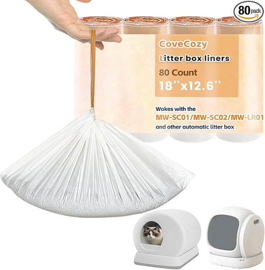 Cat Litter Bags Compatible with MW-SC01/SC02/SC09/LR01/LR02, Heavy Duty Drawstring Replacement Liners, Thick Leakproof Cat Litter Waste Bags, 18" x 12.6" (80Count) (80Count)
