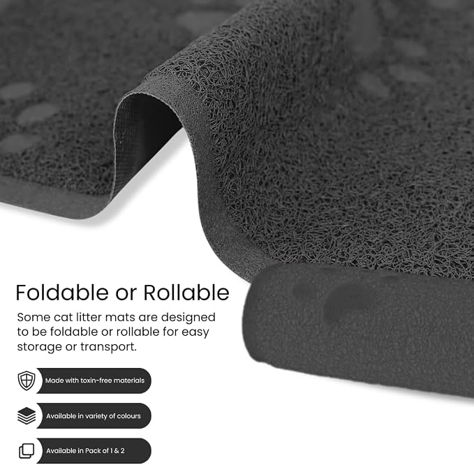 Andalus Small Cat Litter Mat, Pack of 2 - Waterproof, Non-Slip & Easy to Clean Cat Litter Box Mat for Extra Efficient Pet Litter-Trapping, Grey (15.75” X 11.75”)