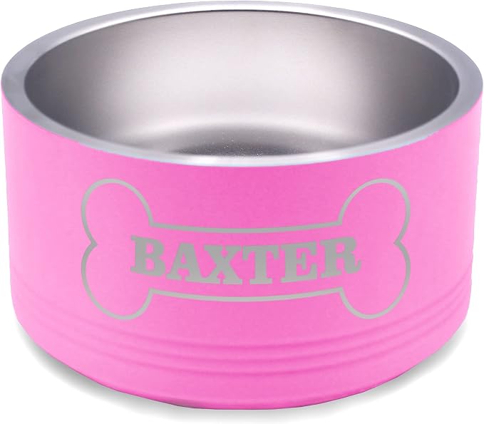 My Personal Memories Custom Personalized Stainless Steel Dog or Cat Bowl for Water and Food - Engraved Pet Bowl with Non Slip Bottom (Medium - 32 Ounces, Pink)