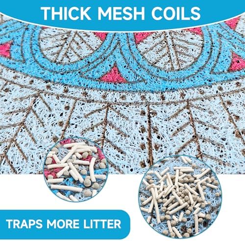 Cat Litter Mat, 35" x 23" Litter Box mat, Traps 100% Litter, Non-Slip Kitty Litter Trapping mats, Large Cute Litter mat, Easy Clean for Scatter Control, Bohe cat Food mat, Urine Waterproof