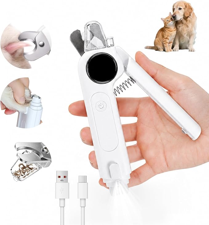 2 in 1 Dog and Cat Nail Grinder and Clipper 3 Speed LED | Rechargeable Cordless Design, Quiet Low Vibration Operation, Small Medium Large Pets, Convenient at Home Grooming