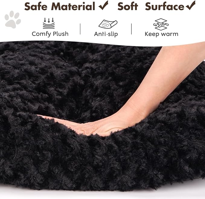 Dog Bed Crate Pad - Rosette Pattern White Velvet Pet Bed Anti-Slip Comfy Kennel Pad for Crates Rosette Black S