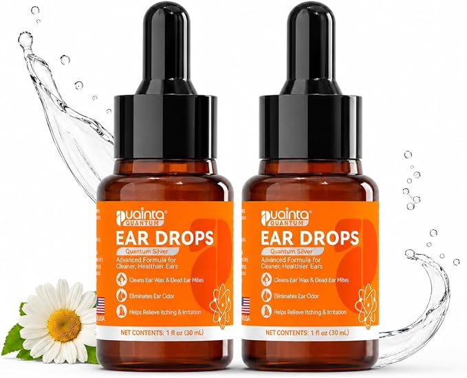 Dog Ear Cleaner Drops for Infection Treatment | Vet Formulated Patented Quantum Silver Water-Based Drops Soothe Ear Itching, Irritation, Cleans Wax, Odor, 2 Pack
