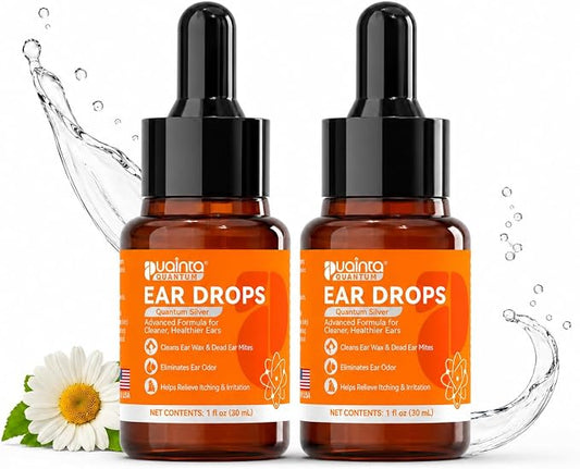 Dog Ear Cleaner Drops for Infection Treatment | Vet Formulated Patented Quantum Silver Water-Based Drops Soothe Ear Itching, Irritation, Cleans Wax, Odor, 2 Pack