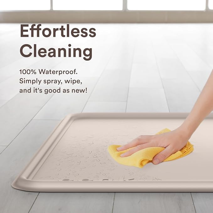 Dog Training Pad Silicone Tray - 35 x 28 in. No Spill Raised Lip High Edge Mat Holder, Extra Thick and Non-Slip for Indoor Floor Protection, Universal Fit Potty Training Pads (XL, Beige) | eenk