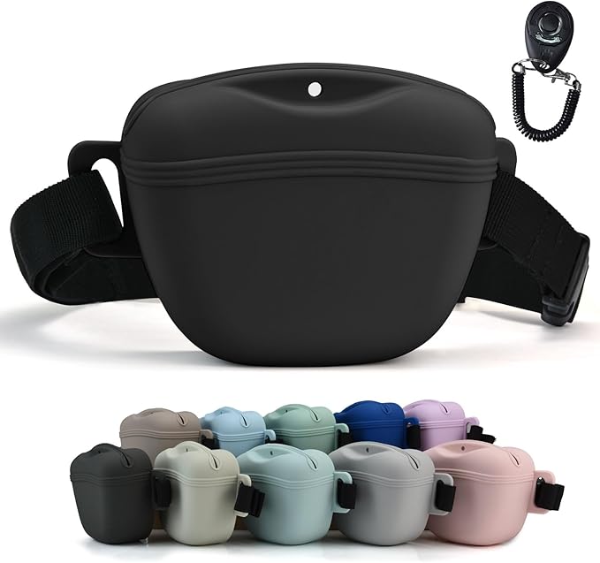 AUDWUD Magnetic Silicone Dog Treat Pouch with Adjustable Belt | Fits All Waist Sizes.Hands free with adjustable strap 31"-49.5",Magnetic spill proof seal for active,flexible