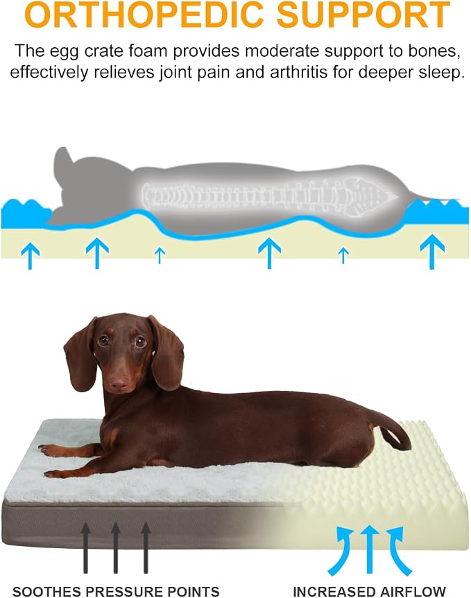 KSIIA Orthopedic Dog Bed for Small Dogs with Waterproof Lining, Grey, 21x13 | Deluxe Soft Plush Dog Crate Bed, Washable Pet Mat with Removable Cover & Egg Crate Foam for Small Dogs Sleeping & Relaxing