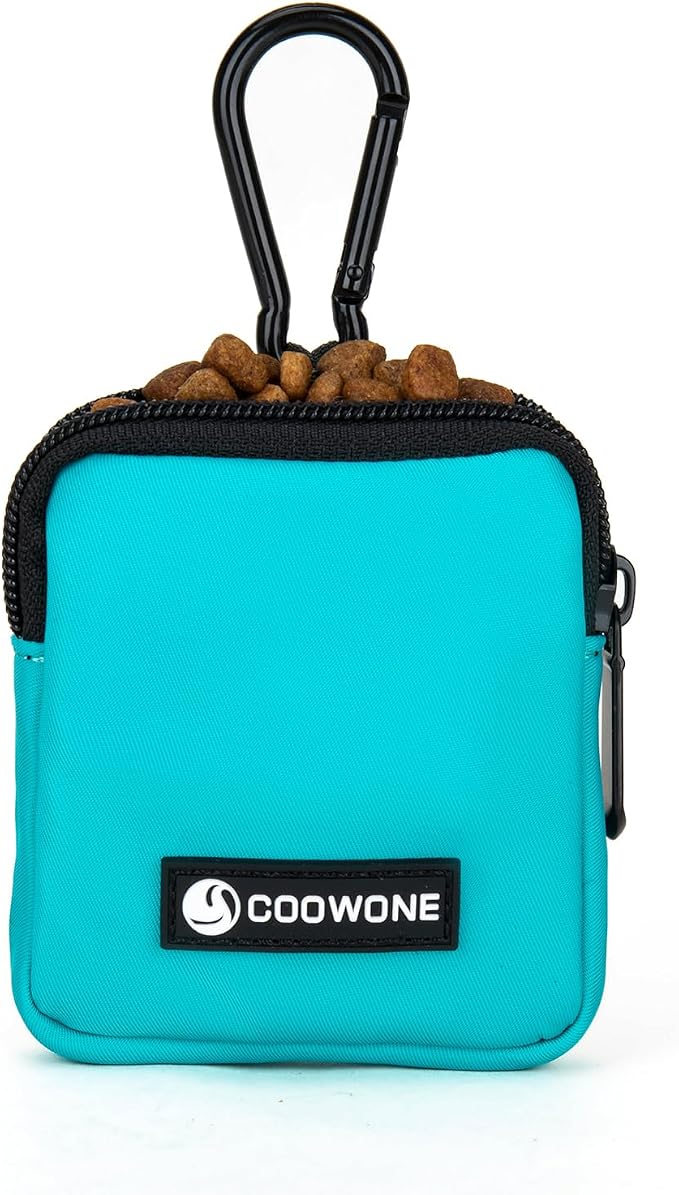 Dog Treat Pouch Pocket Sized Pet Puppy Training Pouch for Dog Training Behavior Aids, Waterproof Nylon Fabric Dog Poop Bag Holder, Hands Free Dog Walking Bag with Metal Carabiner(Lake Green)