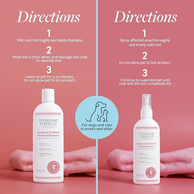 Veterinary Formula Clinical Care Hot Spot & Itch Shampoo + Spray Bundle | Complete Hot Spot care for sensitive skin, scratching and licking of coat