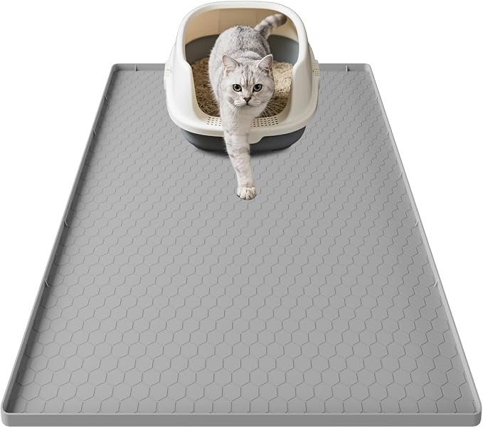 Cat Litter Mat, 34" X 22" Large Silicone Mat Kitty Litter Trapping Mat | Waterproof Silicone Pad, Soft on Kitty Paws, Urine-Proof, Easy to Clean, Non-Slip Floor Protector for Floor