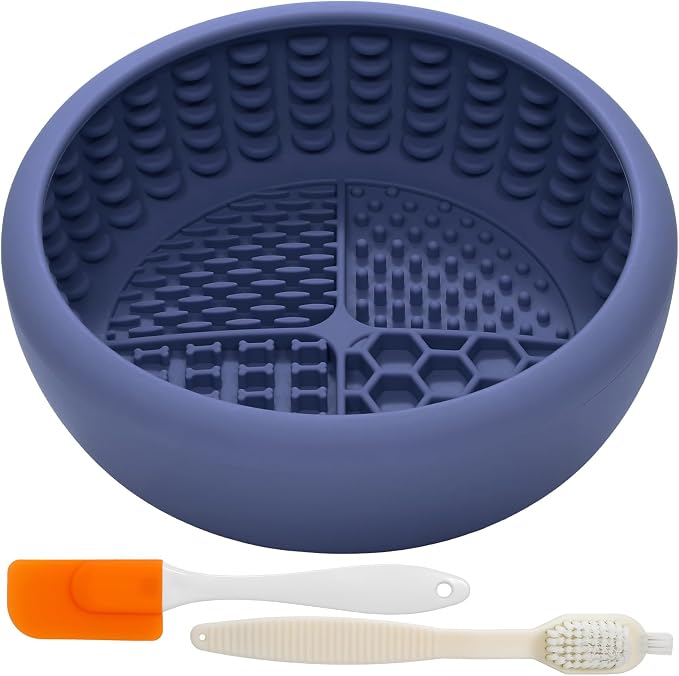 Dog Lick Bowl with Brush and Scraper, Anxiety Relief Lick Mat for Dogs, Non-Slip Freeze Licking Bowl Enrichment Puzzle Feeder for Distraction, BPA Free Silicone, Dishwasher Safe