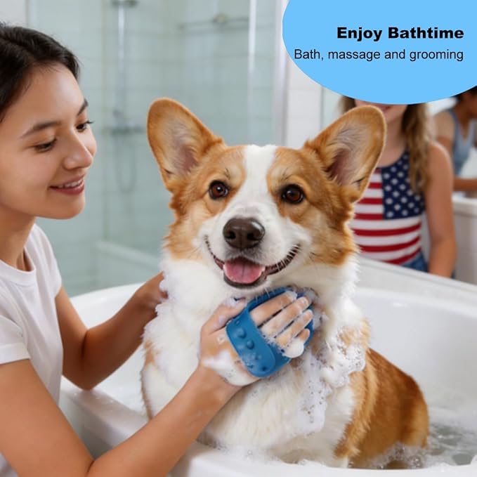 3PCS Dog Bath Brush Set | Dog Washing Gloves with Shampoo Brush, Dog Scrubber with Adjustable Handle, Pet Shower Brush for Bath, Massage and Grooming