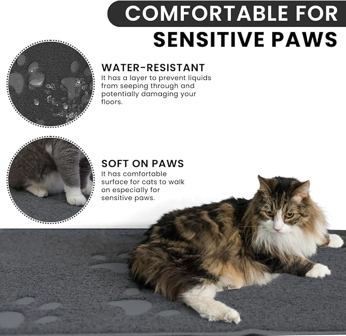 Andalus Large Cat Litter Mat, Pack of 1 - Waterproof, Non-Slip & Easy to Clean Cat Litter Box Mat for Extra Efficient Pet Litter-Trapping, Grey (30” X 18”)