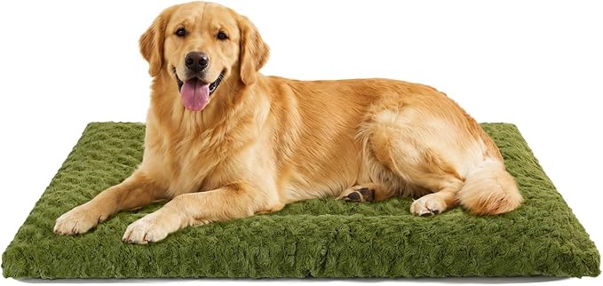 Exsnugy Washable Dog Bed Mat Large Size Fluffy Pet Crate Pad 42x28 XL | Non-Slip Bottom Kennel Beds Ultra Soft Comfy Sleeping Mattress for Large Medium Small Dogs Green