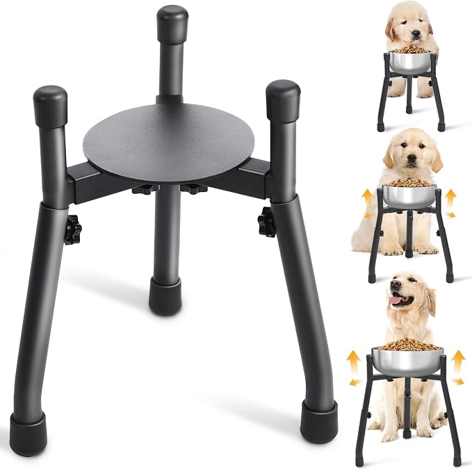 Adjustable Raised Metal Dog Bowl Stand, 3 Heights, Bowl Not Included | Adjustable 6.3-10.2 Inch Width, Heights of 8.8, 10.8 and 12.5 Inches, Fits Medium and Large Dogs, 1 Pack