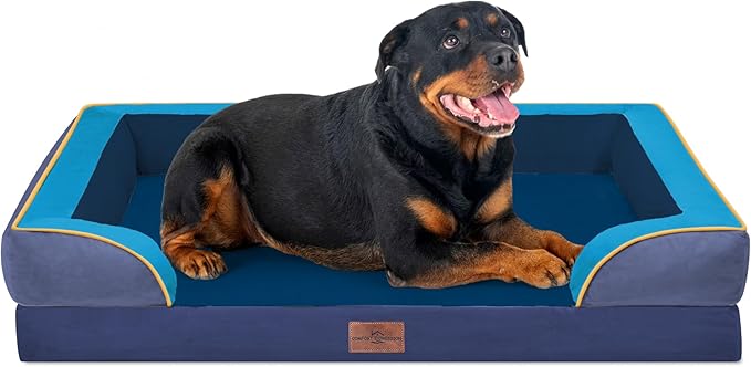 Comfort Expression Orthopedic Dog Bed for Extra Large Dogs with Bolster | Waterproof Dog Couch Bed with Washable Cover & Non-Slip Bottom, Supportive Egg Crate Foam XL Pet Bed, 45x35 Inch