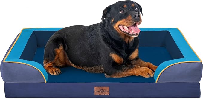 Comfort Expression Orthopedic Dog Bed for Extra Large Dogs with Bolster | Waterproof Dog Couch Bed with Washable Cover & Non-Slip Bottom, Supportive Egg Crate Foam XL Pet Bed, 45x35 Inch
