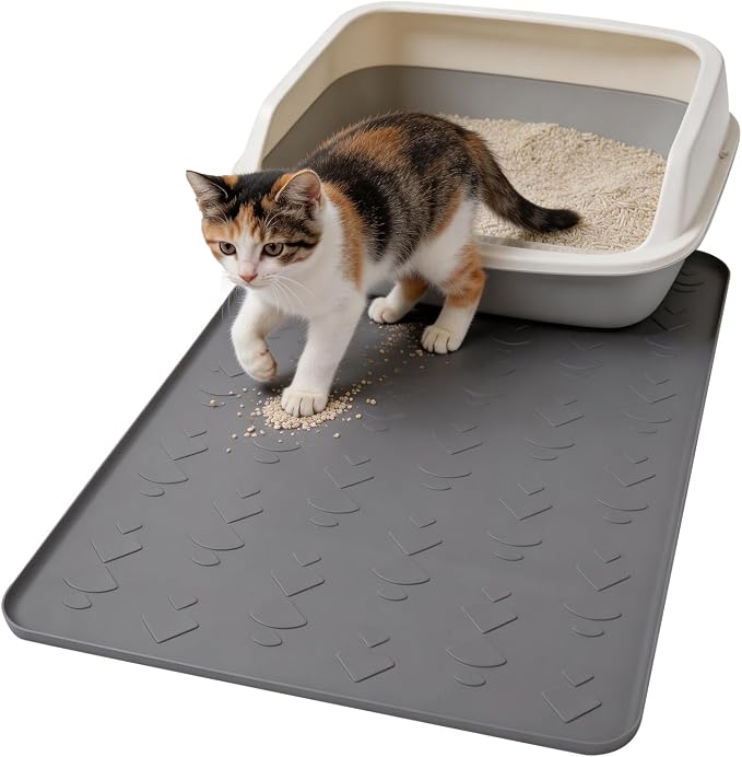 Large Silicone Cat Litter Box Mat 34" x 22", Waterproof & Urineproof | Litter Trapping Mat, Soft on Kitty Paws & Easy to Clean for Floor, Non-Slip Litter Pad for Indoor Cats