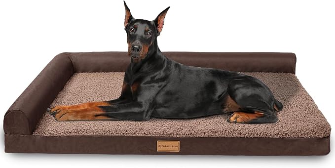 Patas Lague Orthopedic Large Dog Bed Washable Pet Sofa Bed 56''X40''Brown | 2-Sided Bolster Egg-Crate Foam Dog Couch Large Sized Dogs, Waterproof Removable Washable Cover, Nonskid Bottom Pet Crate Mat