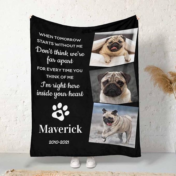 InterestPrint Personalized Memorial Fleece Blanket with Dog Cat Photo When Tomorrow Starts Without Me Custom Pet Sympathy Remembrance Gift for Family and Friends 40X50 Inch