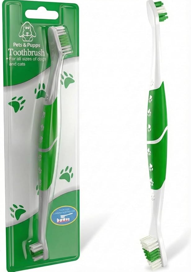 Pet Toothbrush for Dogs, Cats with Soft Bristles - Easy Teeth Cleaning & Dental Care, Non Slip Dual Head Dog Toothbrush for Medium & Large Pets, Toothpaste Not Included, Pack of 1 Green