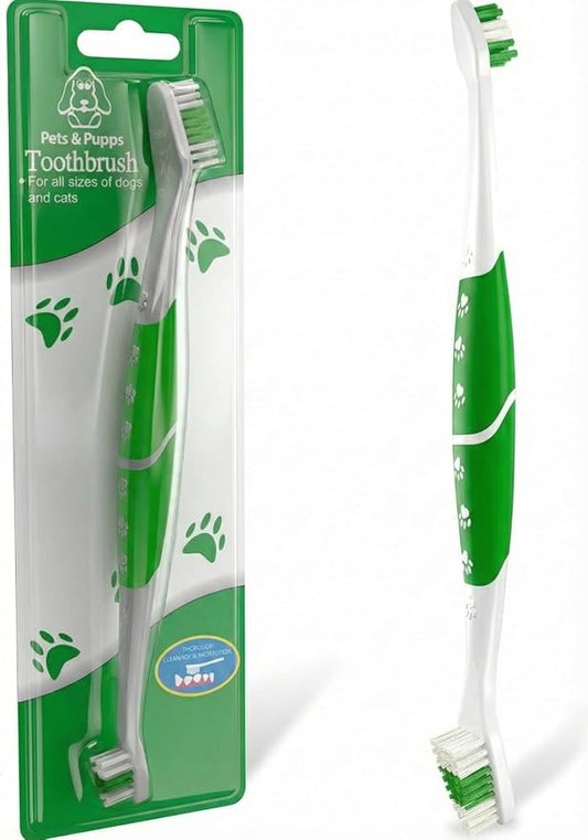 Pet Toothbrush for Dogs, Cats with Soft Bristles - Easy Teeth Cleaning & Dental Care, Non Slip Dual Head Dog Toothbrush for Medium & Large Pets, Toothpaste Not Included, Pack of 1 Green