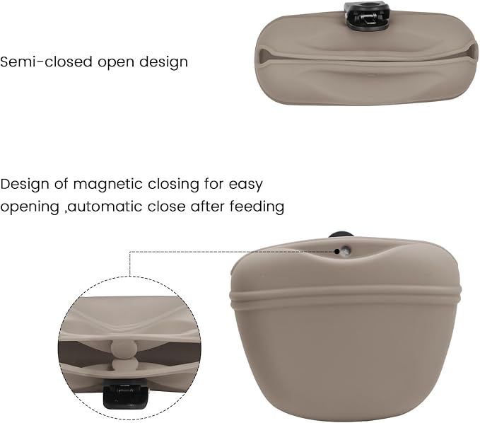 AUDWUD Silicone Dog Treat Pouch with Clicker Magnetic Closure Secure Clip | Upgraded clip keeps your treat pouch secure during training.Magnetic closure allows fast one hand access.Includes dog click