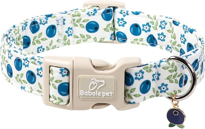 Spring/Summer Dog Collar for Small Dogs - Fresh Blueberry Girl Boy Dog Collars, Soft Lightweight Puppy Collar, Breathable Adjustable Male Female Fruit Floral Dogs Collars S