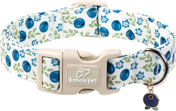 Spring/Summer Dog Collar for Medium Dogs - Fresh Blueberry Girl Boy Dog Collars, Soft Lightweight Puppy Collar, Breathable Adjustable Male Female Fruit Floral Dogs Collars M