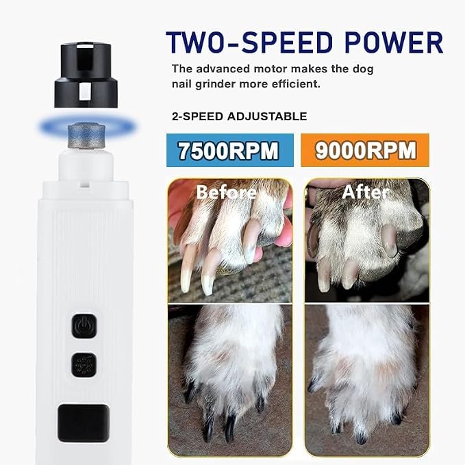 Dog Nail Grinder, Electric Pet Nail Grinder with 2 Speed Digital USB Rechargeable Dog Nail Trimmer Nail Claw Clippers with LED Lighting Quiet Paws Grooming for Medium Small Dogs Pet