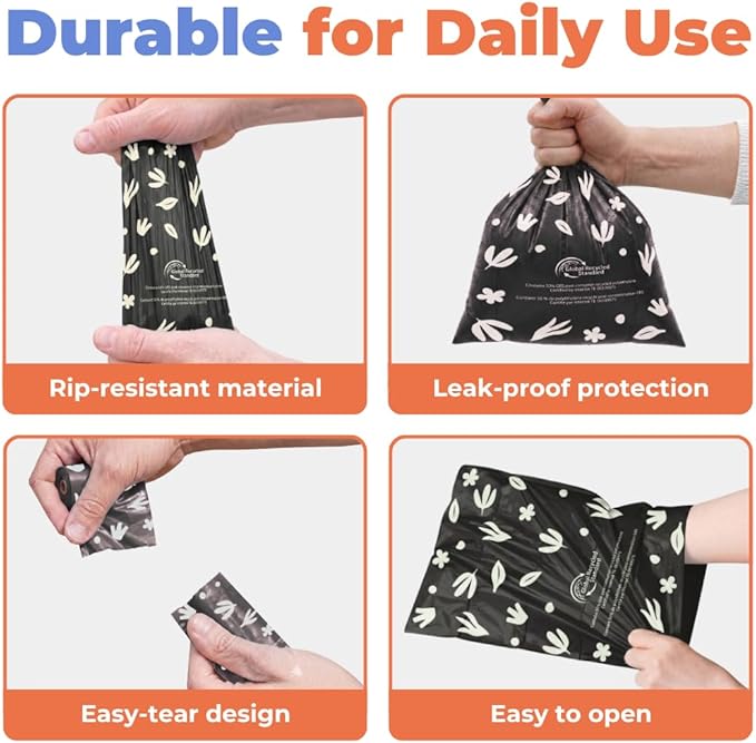 Best Pet Supplies Dog Poop Bags for Waste Refuse Cleanup, Doggy Roll Replacements for Outdoor Puppy Walking and Travel, Leak Proof and Tear Resistant, Thick Plastic - Black (Unscented), 300 Bags