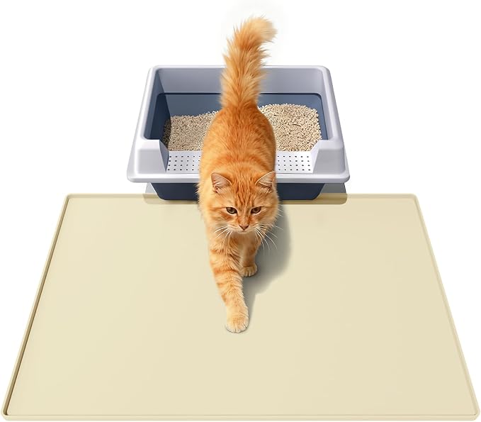 Cat Litter Mat 24" x 16",Soft Silicone Material, Easy Clean Waterproof No Slip Litter Tray Mat, Durable Cat Mat For Indoor,Garden