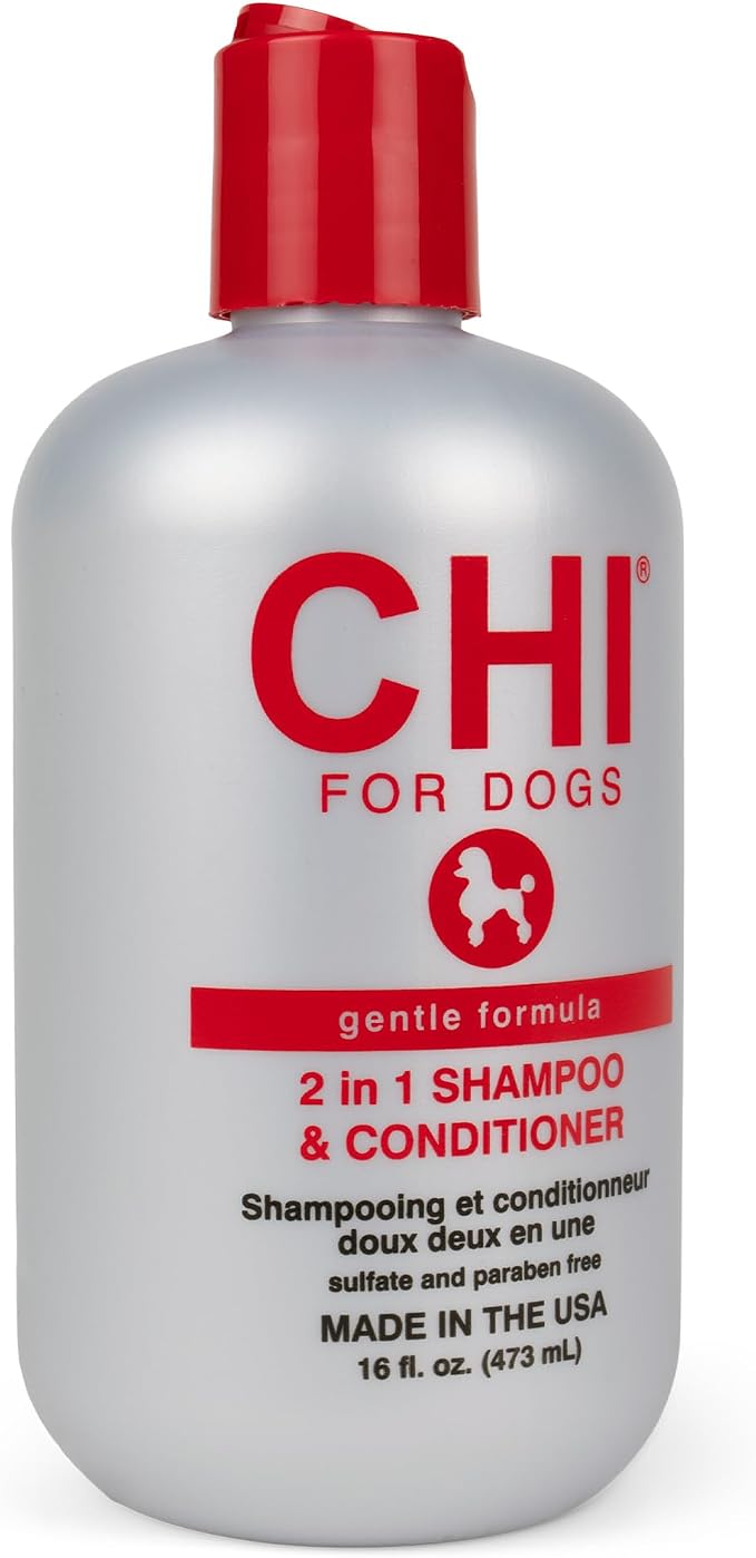 CHI for Dogs Gentle 2-in-1 Shampoo and Conditioner, Ionic Technology pH Balanced Dog Wash with Silk and Milk Proteins, Sulfate and Paraben Free, All Coats and Breeds, 16 Fl Oz