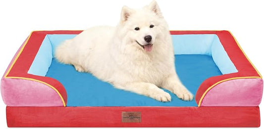 Comfort Expression Orthopedic Dog Beds for Large Sized Dog with Bolster | Waterproof Dog Couch Bed with Washable Cover & Non-Slip Bottom, Supportive Egg Crate Foam Large Pet Bed, 36x27 Inch