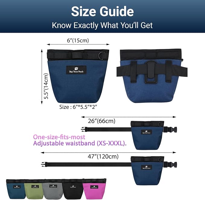 Dog Treat Pouch for Training, Magnetic Closure, Hands-Free (Navy) | Dog Treat Bag, Holds Up to 2 Cups, Adjustable Waist Belt for Puppy Training & Walking
